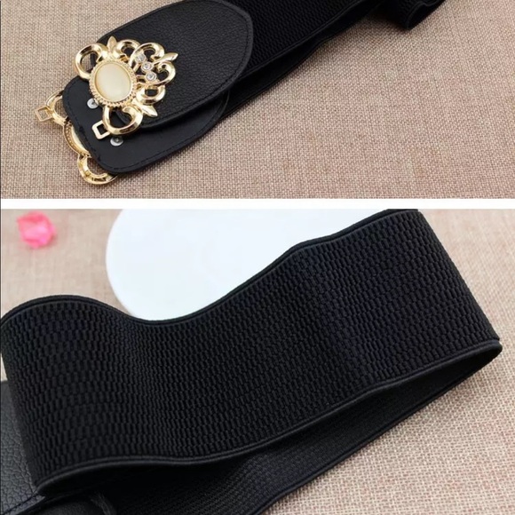 Elastic Leather Gemstone Wide Fashion Belt - Picture 5 of 11